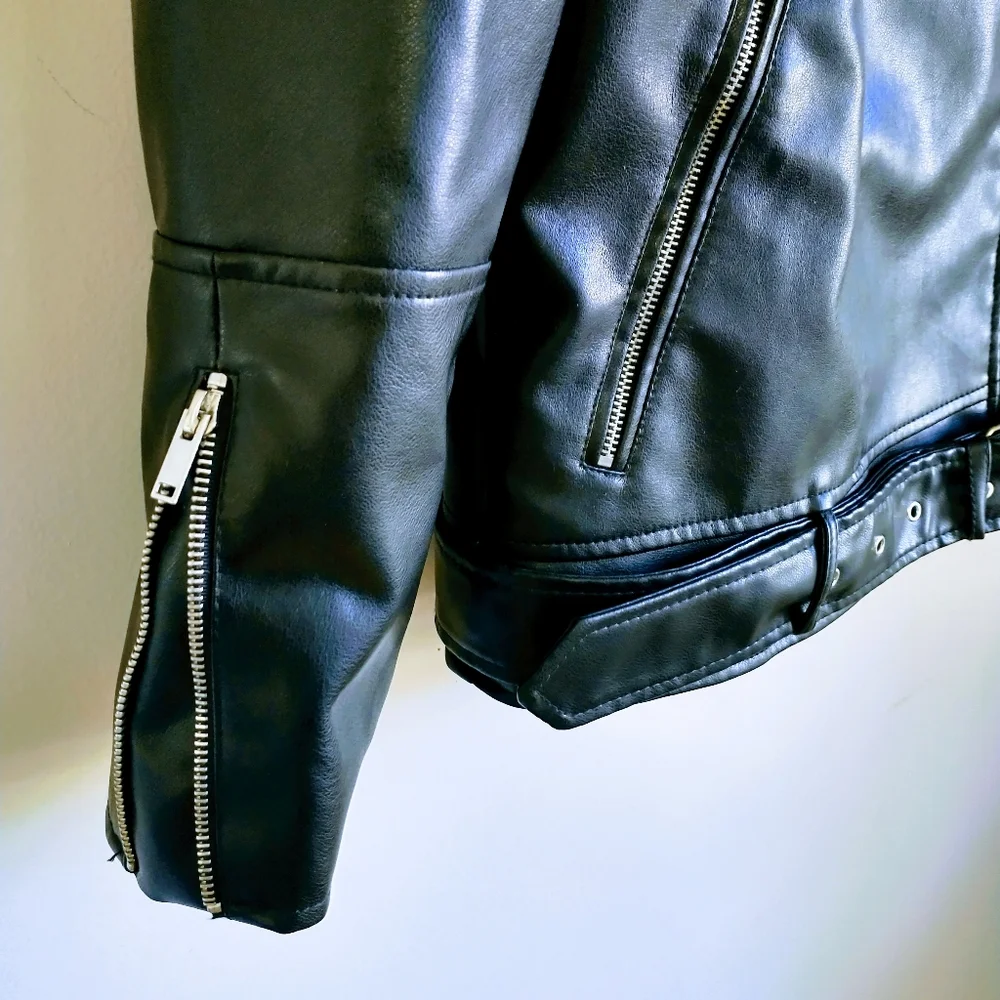NWOT Shein Black PU Leather Women's Moto Jacket. - Picture 9 of 15